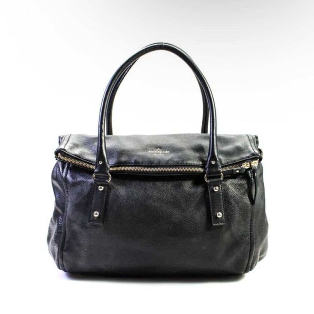 Kate Spade Womens Leather Gold Tone Accent Slouchy Foldover Bag Black Size M